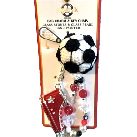 NWT ♥️⚽️  Piper K Beautiful Soccer Bag Charm KeyChain Red high top - Picture 1 of 9